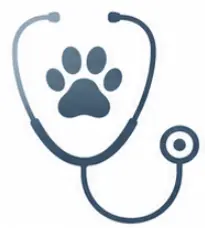 Stethoscope forming a heart around a paw print